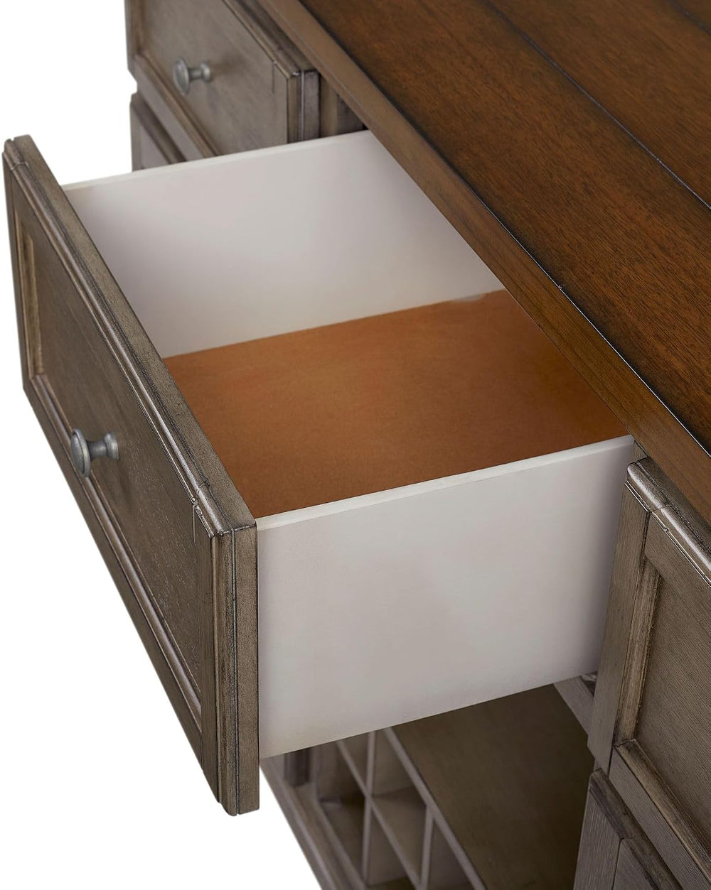 Rustic Two Tone Server with Powerpack - Gray Solid Wood and MDF | Includes po...
