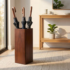 OUNONA Solid Wood Umbrella Stand Elegant Entryway Organizer for Indoor and Outdoor Use Heavy Duty Umbrella Holder for Lobbies Dark Walnut