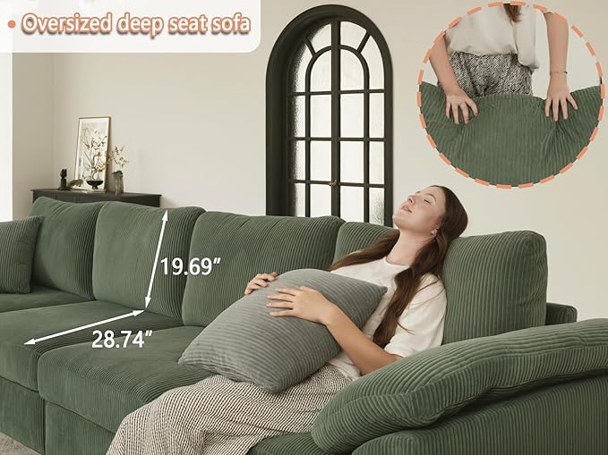 EASE MOOSE Sectional Modular Sofa,FSC Certified Oversized U Shape Sectional Couch Wide Deep seat Sectional Sofa,Green