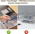 27 PCS Clear Plastic Drawer Organizer Set, 4 Sizes Acrylic Drawer Storage Trays Non Slip Storage Bins for Makeup, Jewelry, Gadgets for Kitchen, Bedroom, Bathroom, Office
