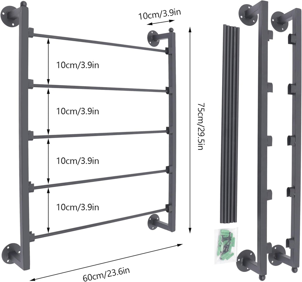 5 Tiers Display Tie & Scarf Rack, Wall Mounted Ribbon Rack Organizer Holder for Wrapping Paper Scarf Tie Belt Towel Pants, Scarves Hijab Stand for Retail Store,Home,Craft Room,Florist, Bedroom