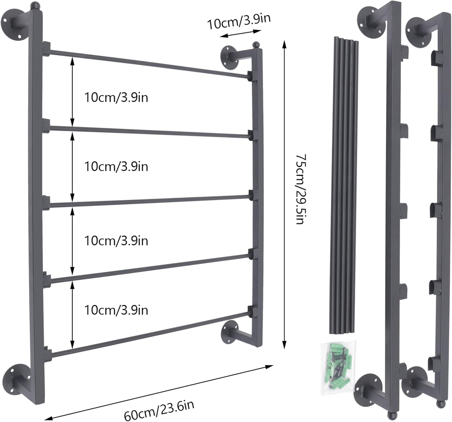 5 Tiers Display Tie & Scarf Rack, Wall Mounted Ribbon Rack Organizer Holder for Wrapping Paper Scarf Tie Belt Towel Pants, Scarves Hijab Stand for Retail Store,Home,Craft Room,Florist, Bedroom