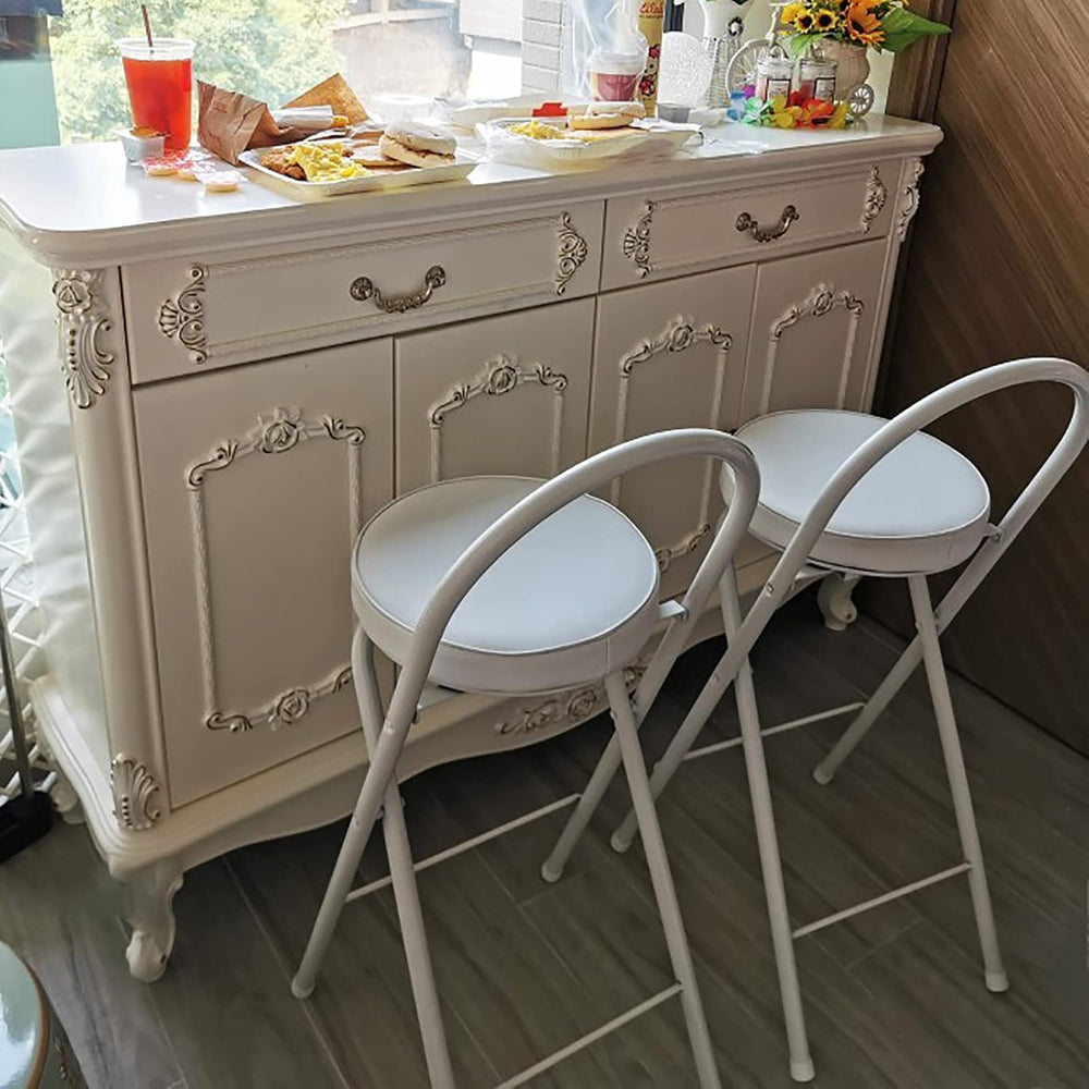 QQXX Folding Bar Stool with Footrest,Leather Padded Folding Kitchen Stool,Por...