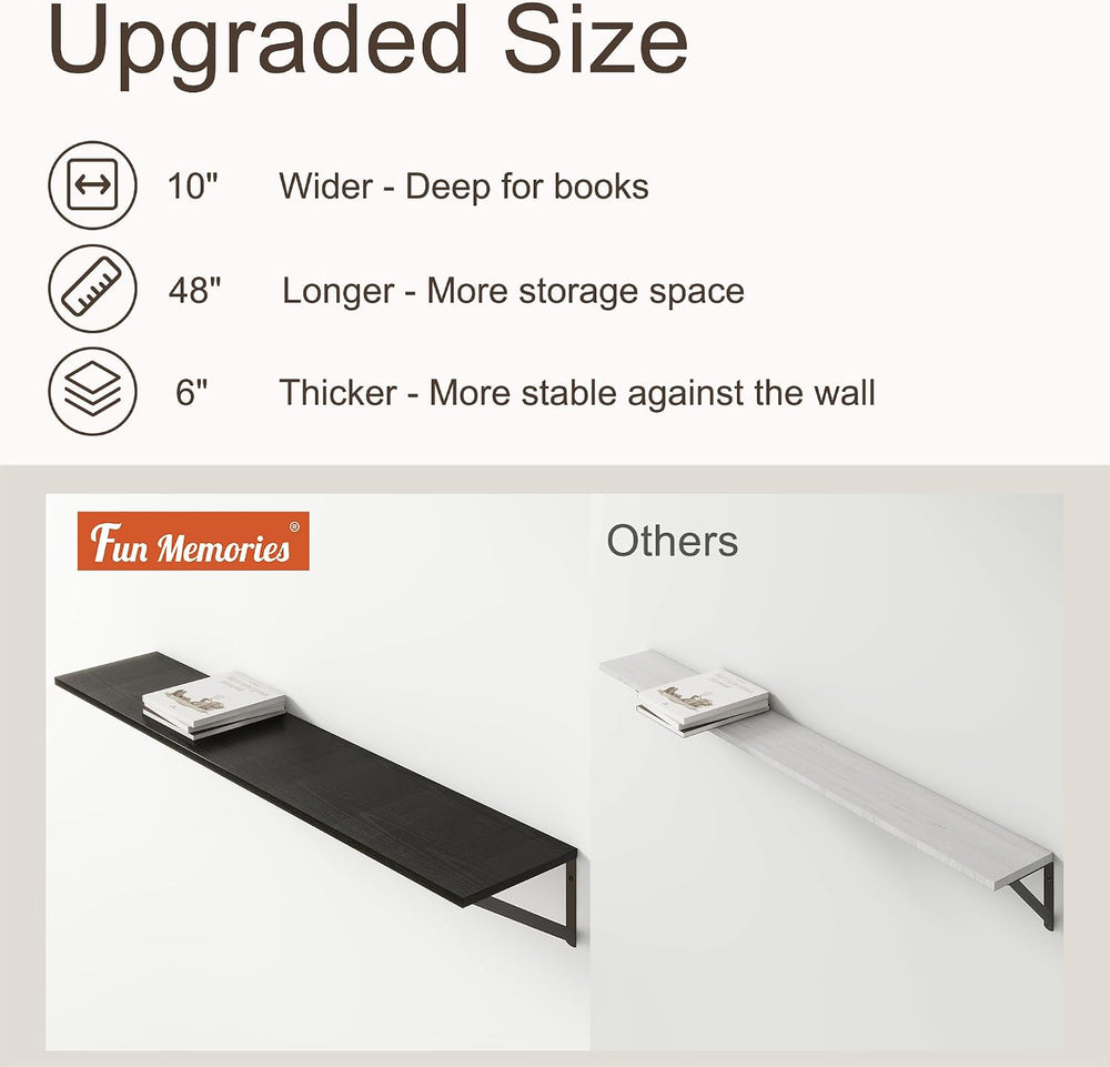 Floating Shelves 48 Inch Long, 10" Deep Floating Shelves, Black Wall She...