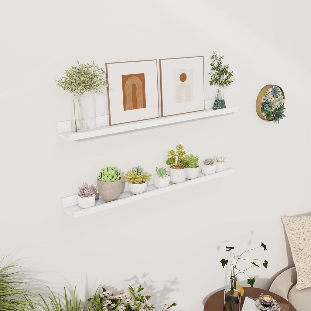 Axeman 30 Inch White Floating Shelves for Wall | Picture Ledge Shelf Set of 2 | Rustic Picture Shelf for Wall with Ledge | Floating Shelves with Lip | Photo Ledge Shelves for Books Album Records