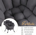 Lazy Chair for Living Room, Modern Floral Reading Chair, Dark Grey Accent Chairs, Comfortable Oversized Armchairs for Bedroom, Courtyard