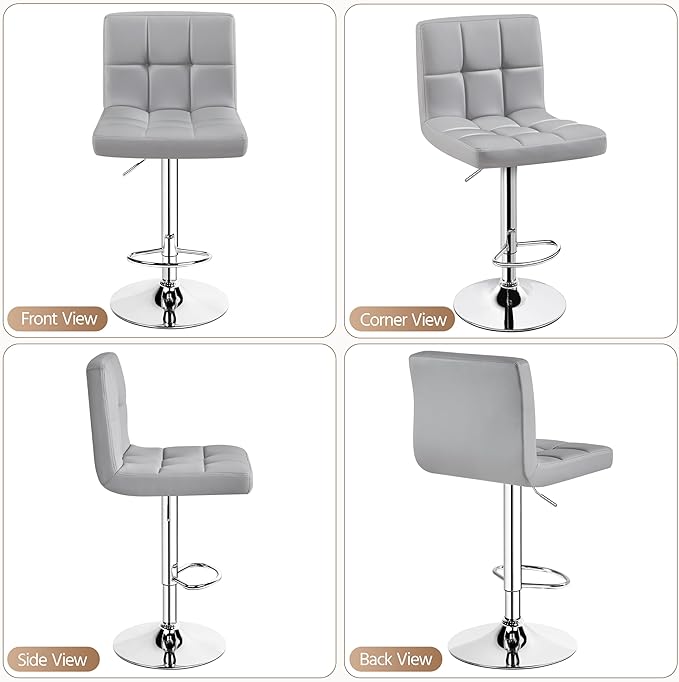 Yaheetech Bar Stools Set of 2, PU Leather Adjustable Barstools, Modern Counte...