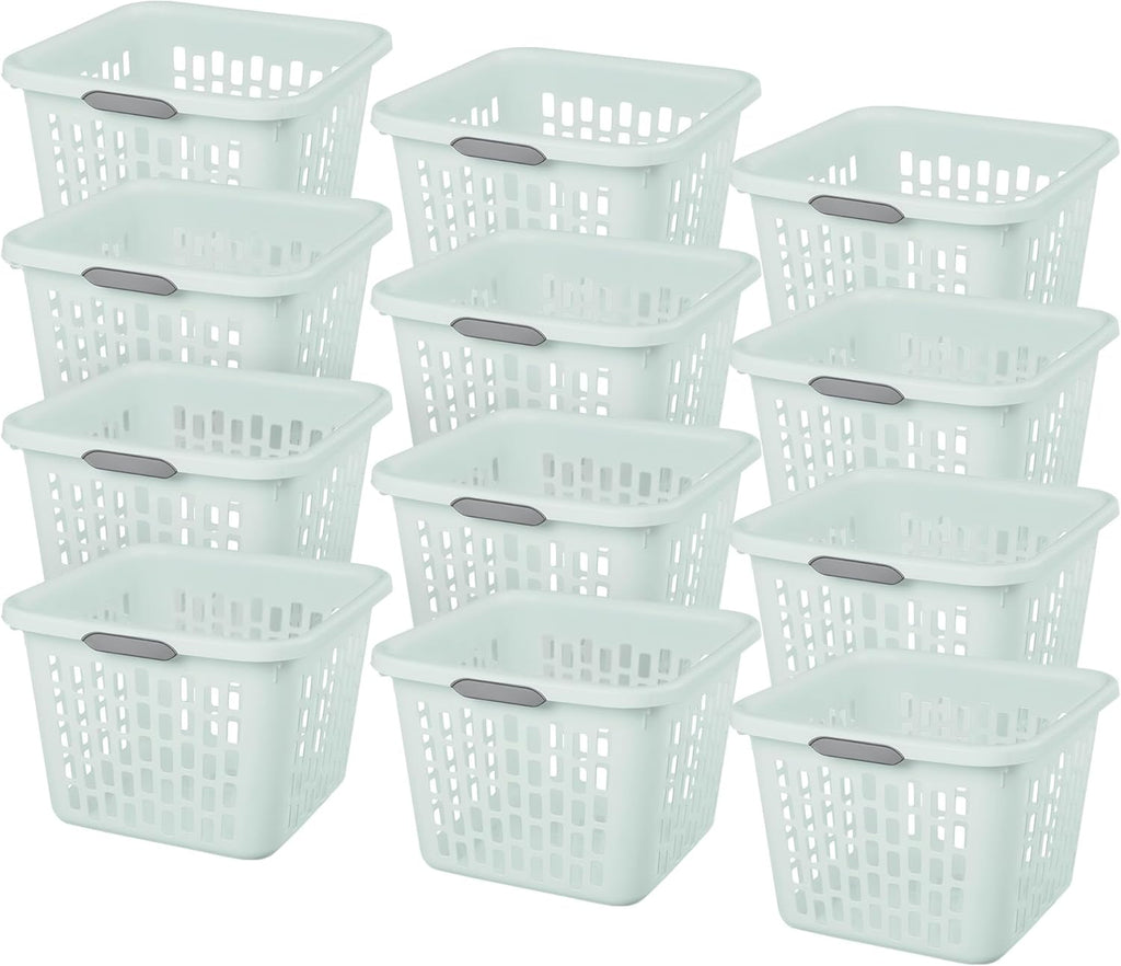 Sterilite Laundry Basket, Plastic Clothes Hamper, Large Square Bin with Comfort Grip Handles and Reinforced Rim, 1.5 Bushel Capacity, Mint, 12 Pack