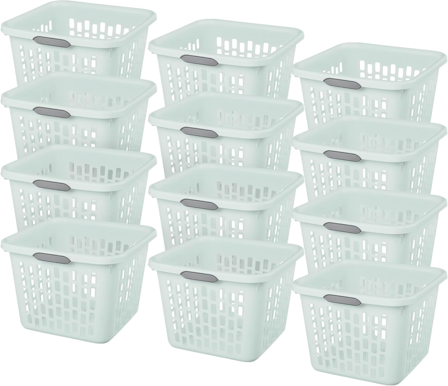 Sterilite Laundry Basket, Plastic Clothes Hamper, Large Square Bin with Comfort Grip Handles and Reinforced Rim, 1.5 Bushel Capacity, Mint, 12 Pack