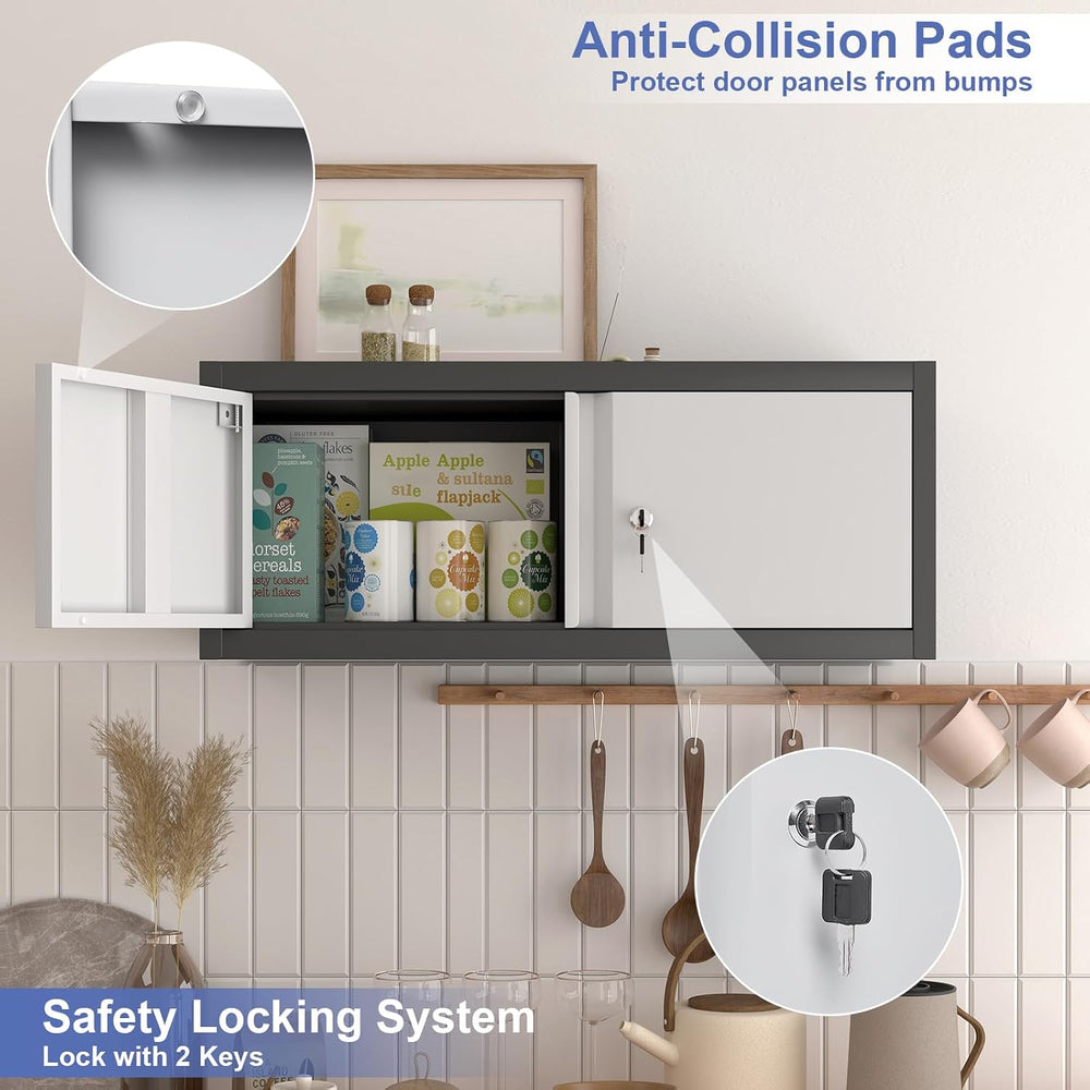 Metal Locking Cabinet, 12.8" H Garage Cabinet Wall Mount, Steel Storage ...