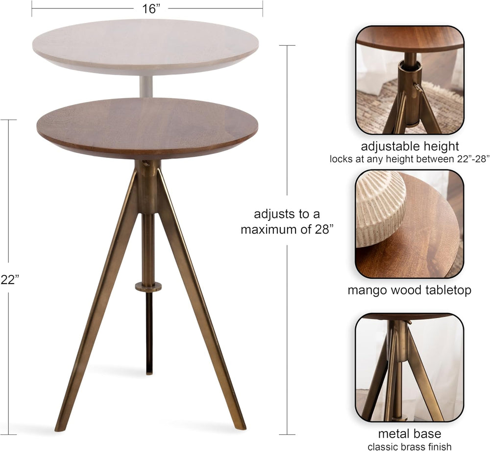 Kate and Laurel Keres Mid-Century Adjustable-Height Round Pedestal Side Table...