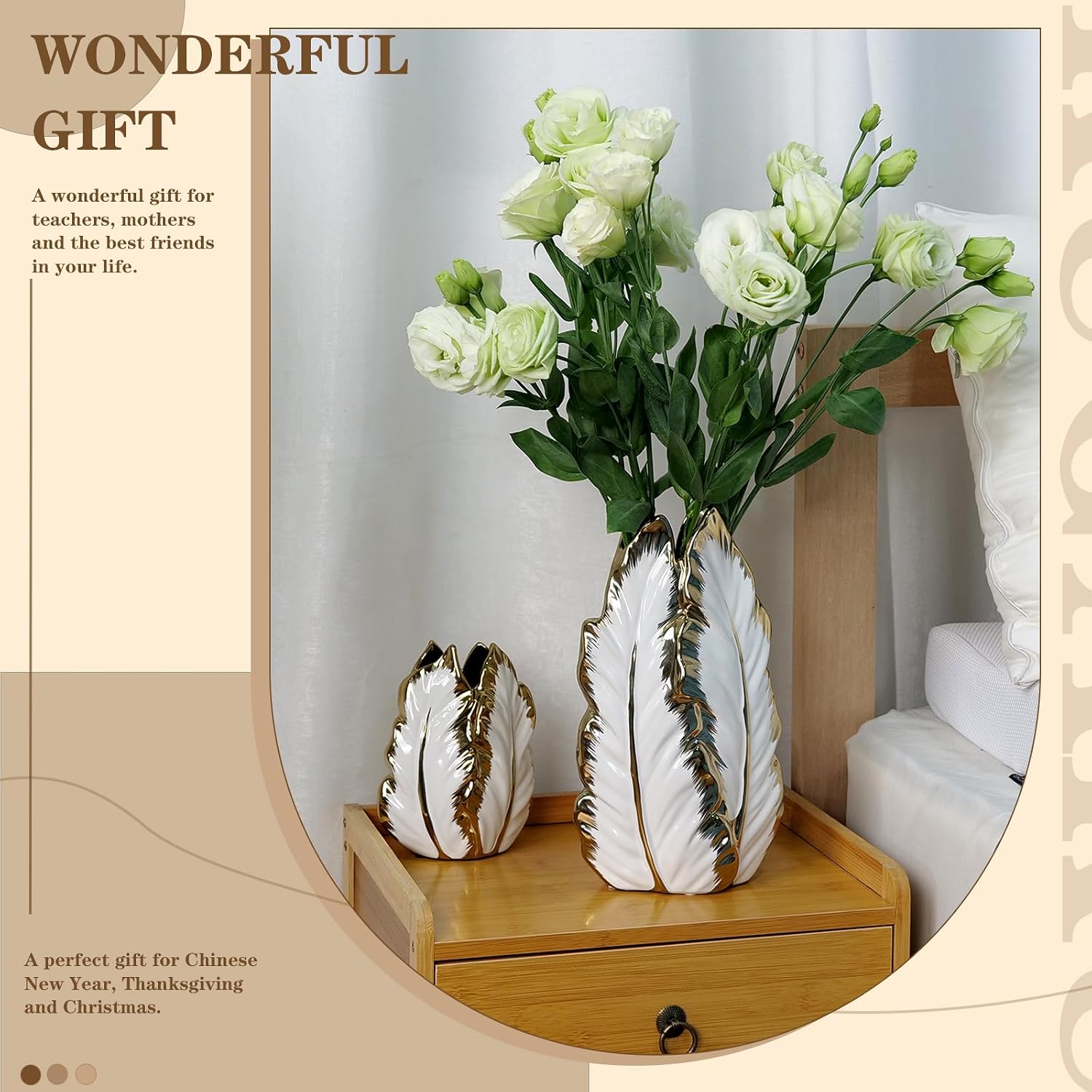 White and Gold Ceramic Vase for Home Decor Modern Decorative Vase 10.7in | Modern pampas grass vase for white and gold home decor perfect centerpiece for living room entryway bedroom and office table