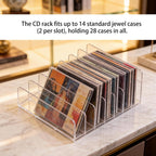 2Pk Acrylic CD Rack Clear, DVD Vinyl Record Display Stand | Scratch-Resistant Thickened Acrylic — Holds 14 Standard CD Cases Each (28 Total),fits Cassettes& Makeup Storage