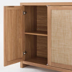 OAKHAM Home Rattan Sideboard Cabinet with Storage, Natural Oak, Set of 3 | Buffet Cabinet with 2 Soft-Close Doors, Adjustable Shelves and 110 lbs Top, For Living Room, Kitchen, Entryway