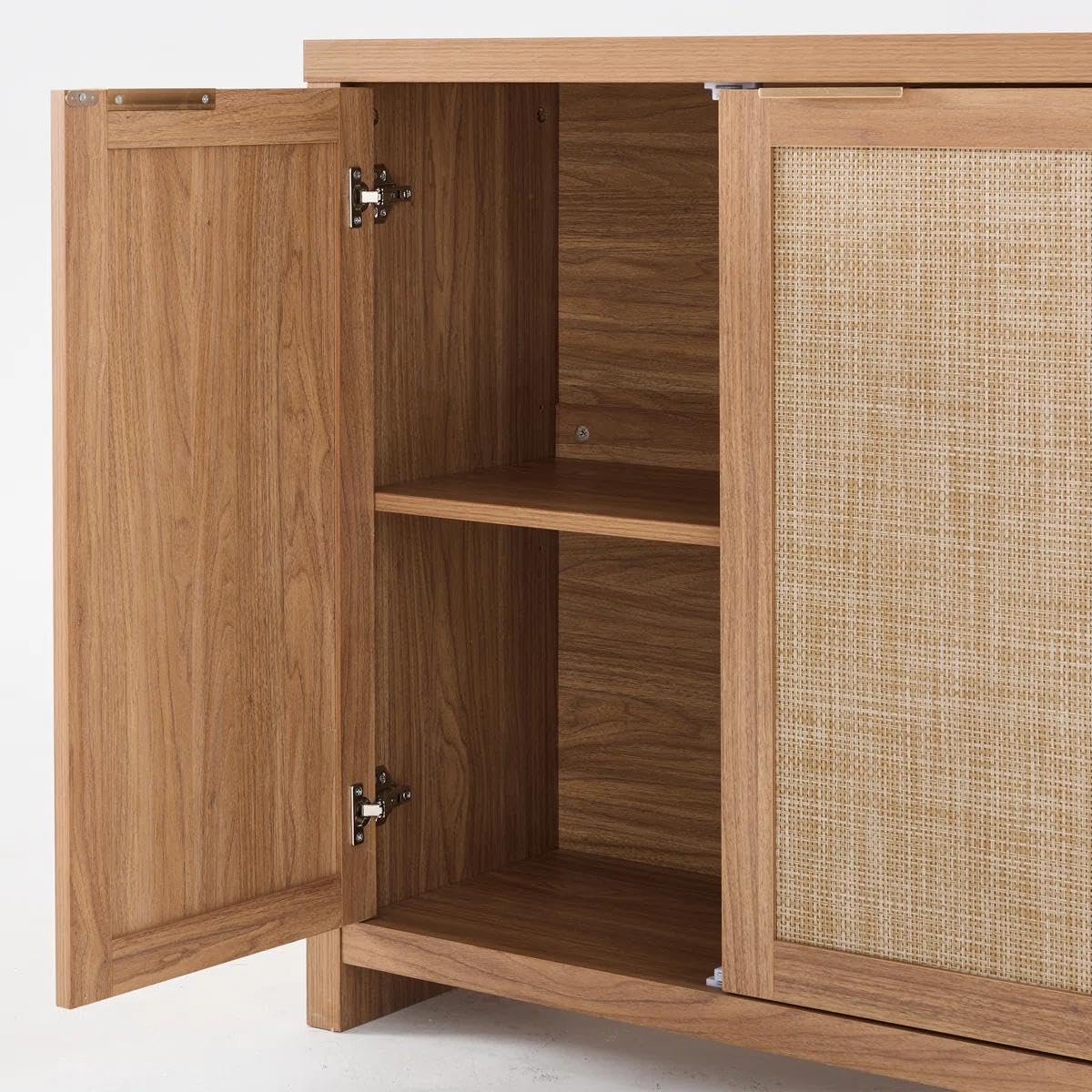 OAKHAM Home Rattan Sideboard Cabinet with Storage, Natural Oak, Set of 3 | Buffet Cabinet with 2 Soft-Close Doors, Adjustable Shelves and 110 lbs Top, For Living Room, Kitchen, Entryway