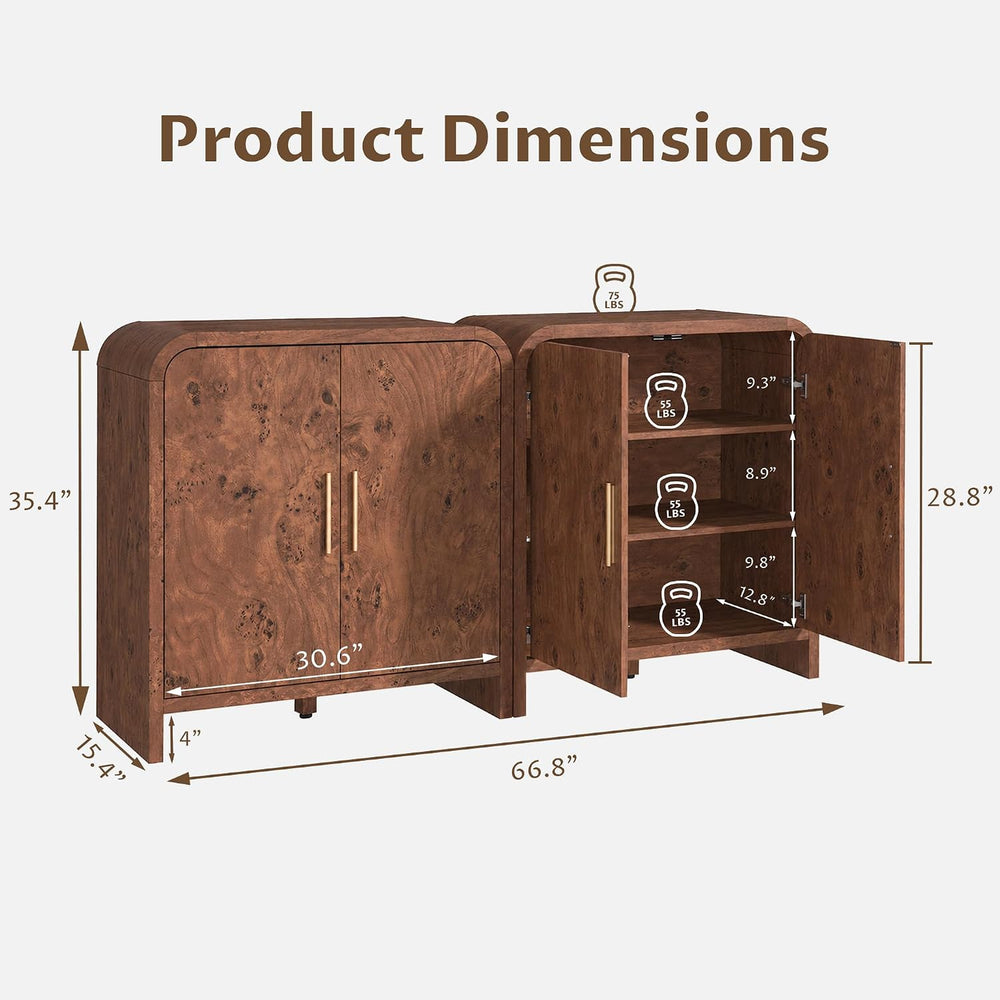 Set of 2 Sideboard Buffet Cabinet, Buffet Cabinet with Storage and 2 Adjustab...