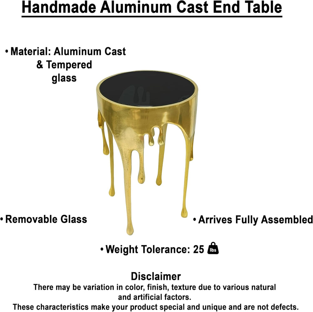 TUP THE URBAN PORT Capri Side End Table, 24.75 Inch Round Glass Top, Antique ...