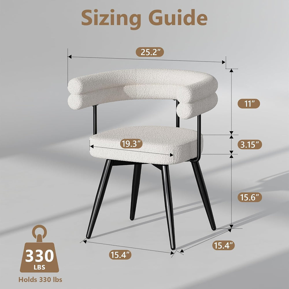 AODAILIHB 360° Swivel Boucle Dining Chairs Set of 2,Modern Upholstered Kitche...