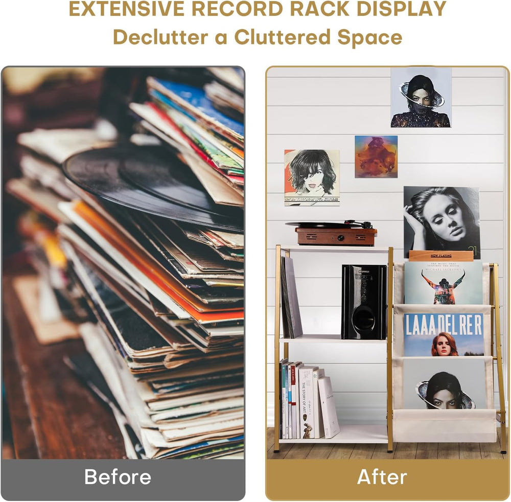 HYCFYJR Stand for Record Player, 3 Tier Vinyl Record Storage with Now Playing...