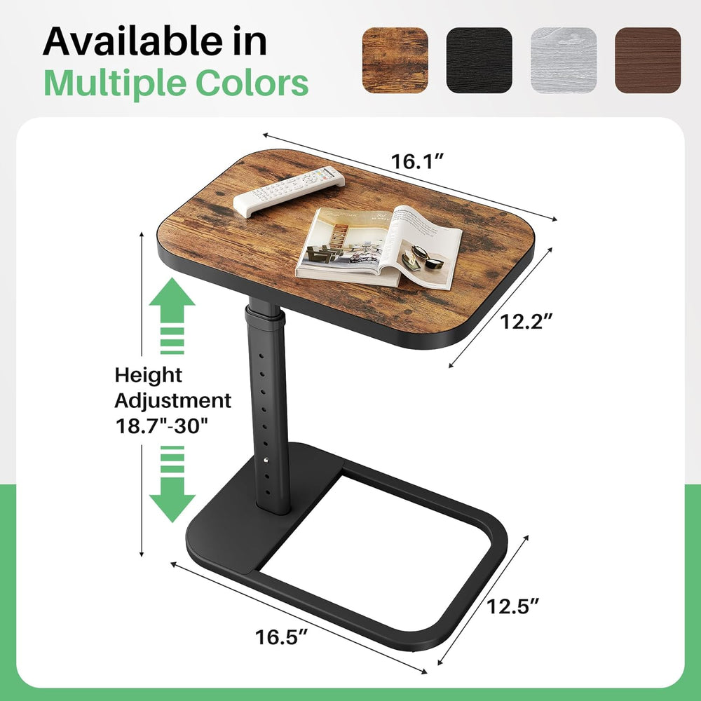 Kitstorack Adjustable Height C-Shaped End Table, 9-Level Side Table with Thic...