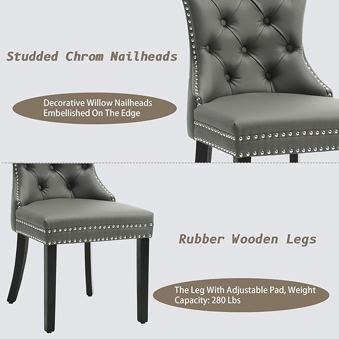 KCC Faux Leather Dining Chairs Set of 6, Upholstered High-end Tufted Dining R...
