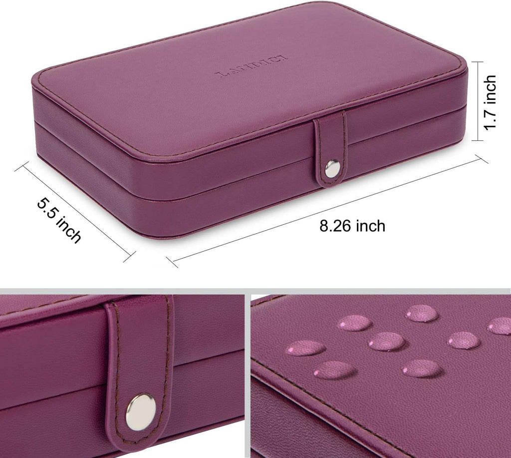 LANDICI Small Jewelry Box for Women Girls, PU Leather Travel Jewelry Case, Portable Jewelry Organizer Storage Holder Display for Ring Earrings Necklace Bracelet Bangle Men Kids Gift, Purple