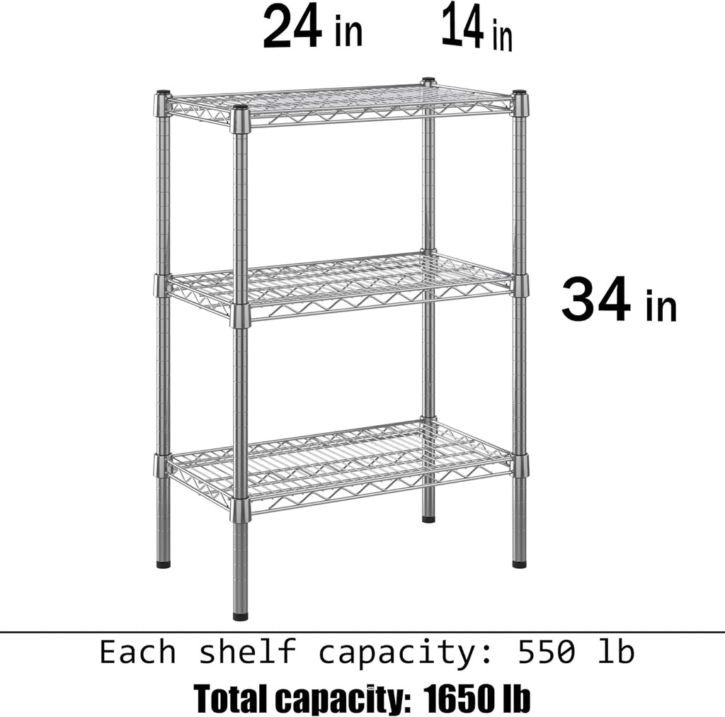 14" Deep x 24" Wide x 34" Height Wire Shelving Kit | 3-Tier | NSF Commercial Storage Rack Unit