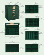 SONGMICS Jewelry Box Organizer with Glass Lid, 6-Layer Jewelry Storage, with 5 Drawers, Modern Style, Christmas Gift, 6.4 x 9.9 x 11.4 Inches, Forest Green and Gold Color UJBC171C01