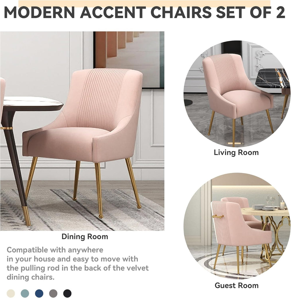 Modern Dining Chairs, Velvet Upholstered Dining Room Chairs with Gold Legs,Tu...