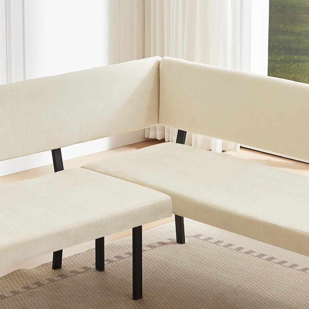 HIPIHOM Modern L-Shaped Dining Bench, 67 Inch Fabric Upholstered Corner Sofa ...
