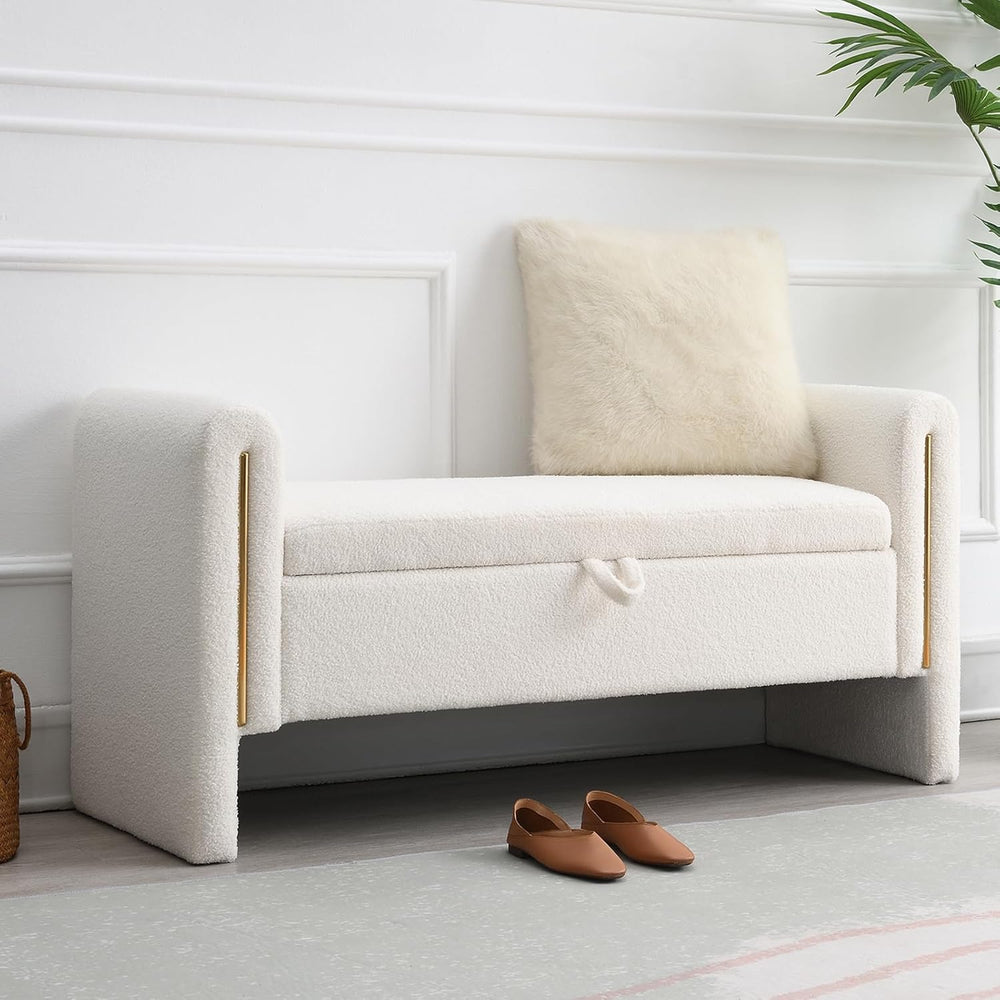 NIOIIKIT 52" Storage Ottoman Bench, Teddy Upholstered Storage Bench with...