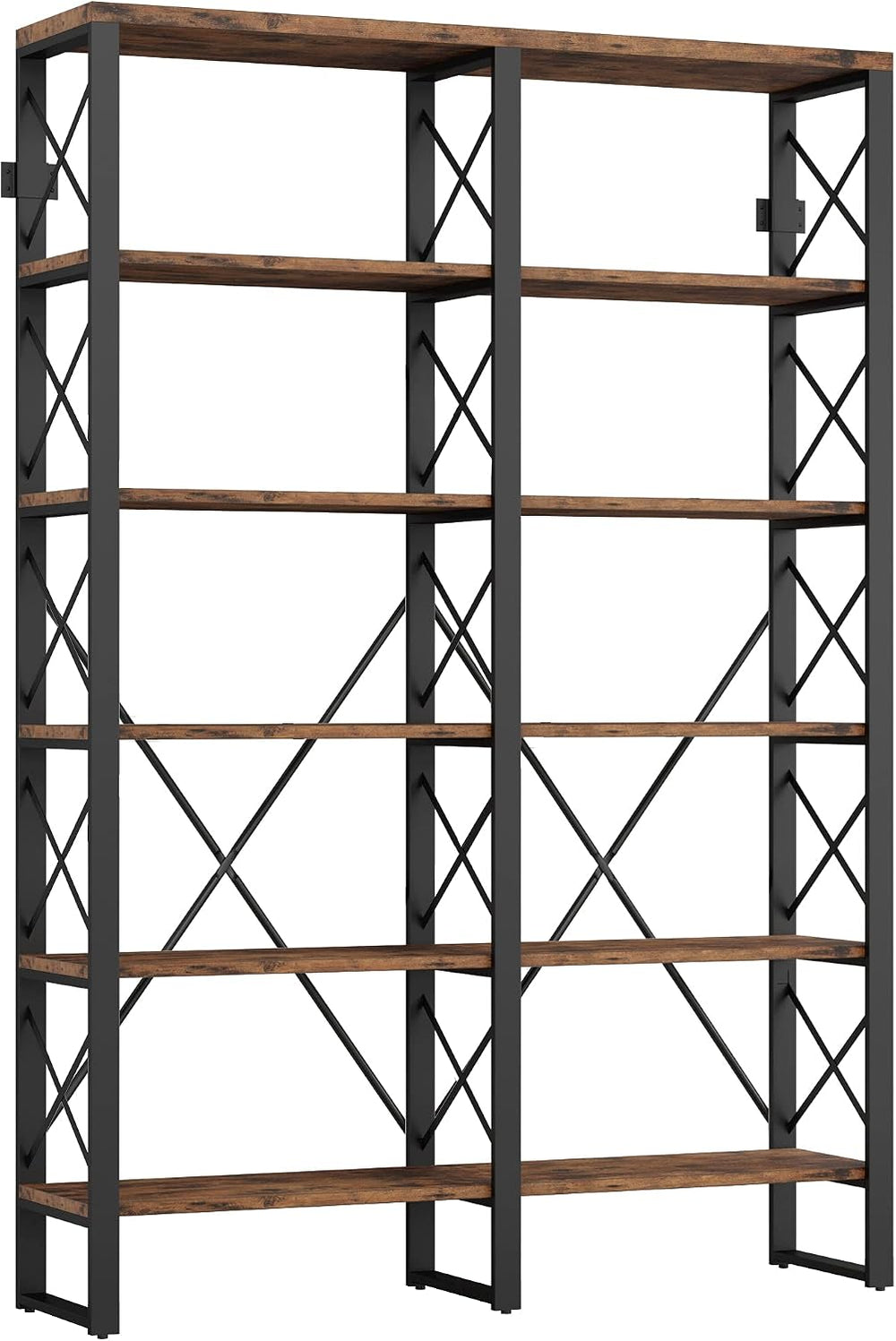 IRONCK Bookshelf Double Wide 6-Tier 76" H, Open Large Bookcase, Industri...