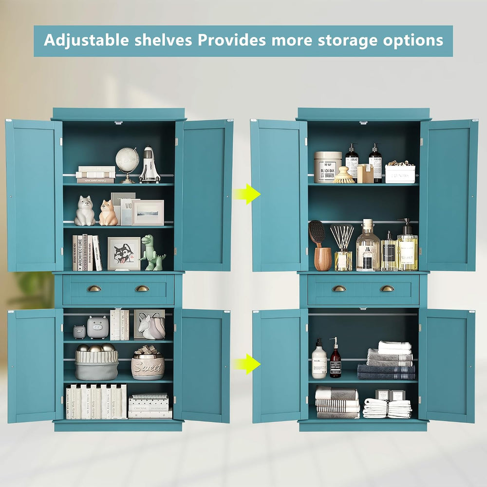 KIGOTY 72" Tall Kitchen Pantry Cabinet with Drawer and 4 Adjustable Shel...