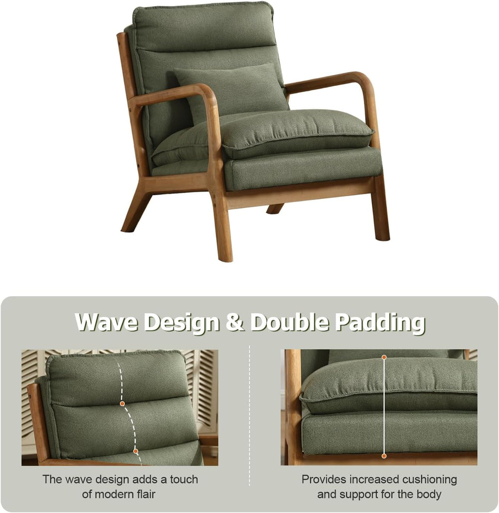 INZOY Mid Century Modern Accent Chair with Wood Frame, Upholstered Reading Ar...