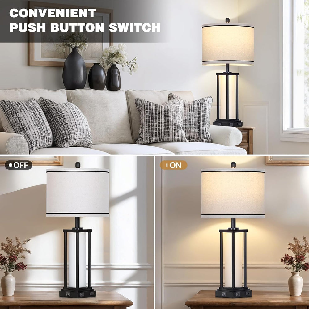 27inch Tall Bedside Table Lamps with Charging Ports for Living Room,Tradition...