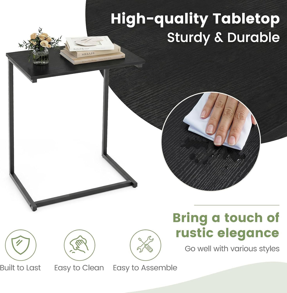 Tangkula C-Shaped End Table, Vintage Accent Couch Table with Heavy-Duty Metal...