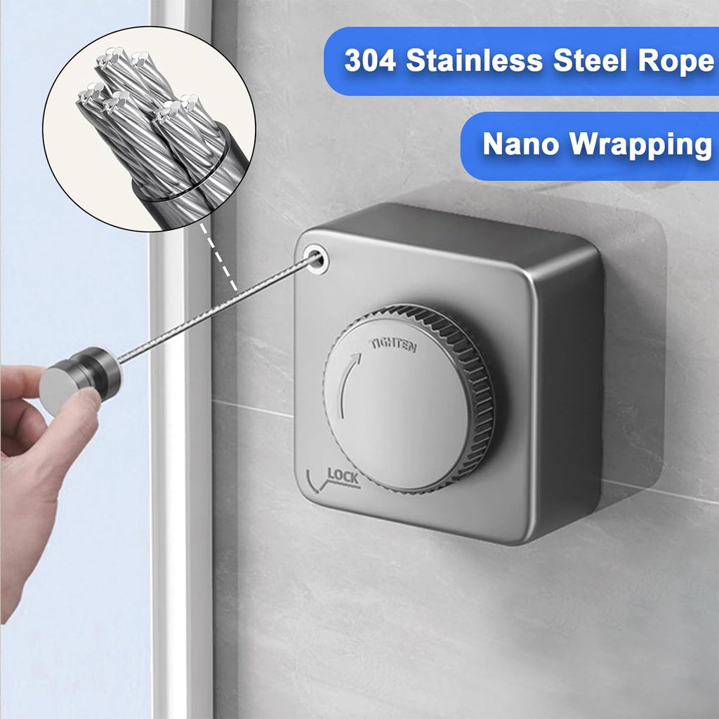 Retractable Clothesline Indoor, Non-Sagging Outdoor Clothes Drying Line Retracting Heavy Duty Clothes Drying Laundry Line Wall Mounted Stainless Steel Line - 15.6 Feet (Square Gray)