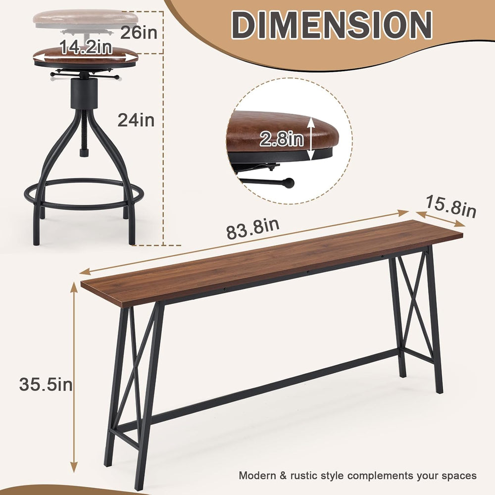 Karl home 83.8" Bar Table and Chairs Set, Sofa Table with 4 PU Stools, H...