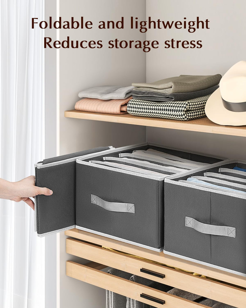 Clothes Organizers and Storage - Fabric Jeans Organizer with Handles, Foldable Drawer Dividers for Clothes, Closet Shelf Organizer for Shirts, Bra, Sweater, Scarf, 6 Pack, Dark Grey