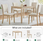 KEIKI 5-Piece Standard Height Dining Table Set with Square Table, 4 Upholstered Curved Backrest Chair, for 4 Person, Modern Style Table Set, Easy Assembly, for Kitchen, Dining Room, Light Oak+Beige