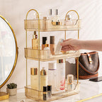 Bathroom Counter Organizer Countertop, 3 Tier Makeup Perfume Shelf Storage, Skincare Cosmetic Tray for Dresser Vanity - Gold