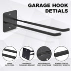 Large Garage Hooks Heavy Duty - 4 Pack 12.2" Long Garage Storage Utility Hooks, Wall Mount Ladder Hanger, Garage Organizer for Hanging Tool, Chairs, Hoses, Garden Tool, Bulk Items, Ropes, etc.