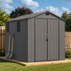 Devoko 6x8 Ft Outdoor Storage Shed - Lockable Resin Tool Shed with Window & Floor - Easy Assembly for Garden, Backyard, Dark Gray