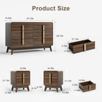 Mid Century Modern Bedroom Set, 6 Drawer Dresser and Nightstand Sets for Bedroom, Night Stand Set 2 & 6 Drawer Dresser with Gold Handles, Wood Chest of Drawers Storage Cabinet Set, Walnut