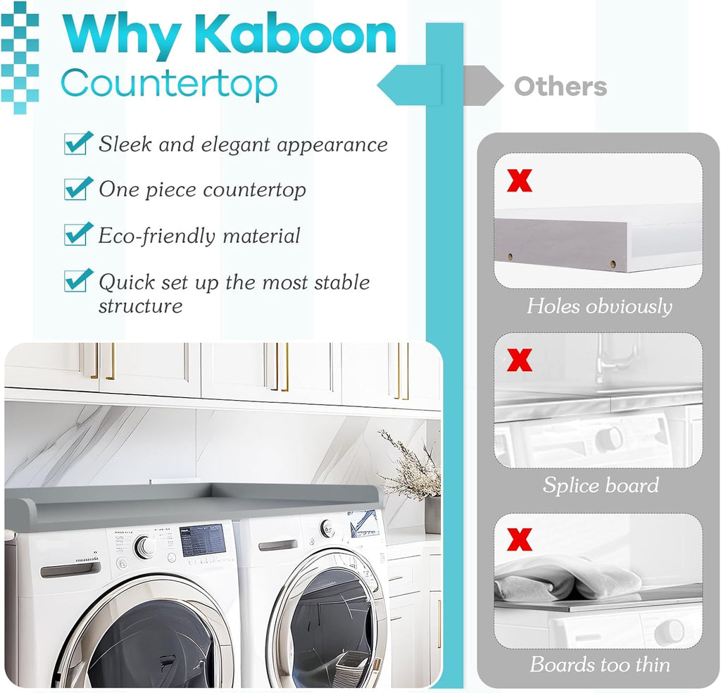 Kaboon Washer Dryer Countertop 58" x 28" Extra Large Version, Melamine Countertop with 3.5" Edge Rails, Laundry Room Organization, Grey