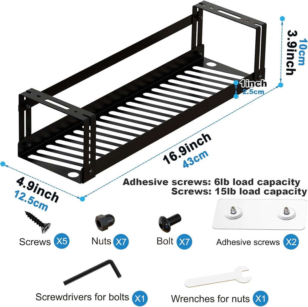 Under Desk Cable Management Tray, 17 in Metal Cable Tray Basket for Wire Management, Power Strip Holder, Cord Organizer, Wire Tamer for Home/Office Desk Cable Hider Black