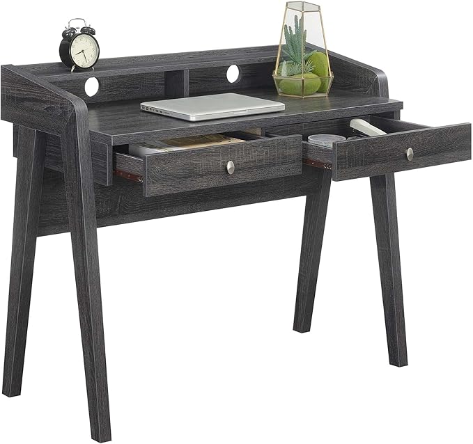 Convenience Concepts Newport Deluxe 2-Drawer Desk with Shelf, Weathered Gray