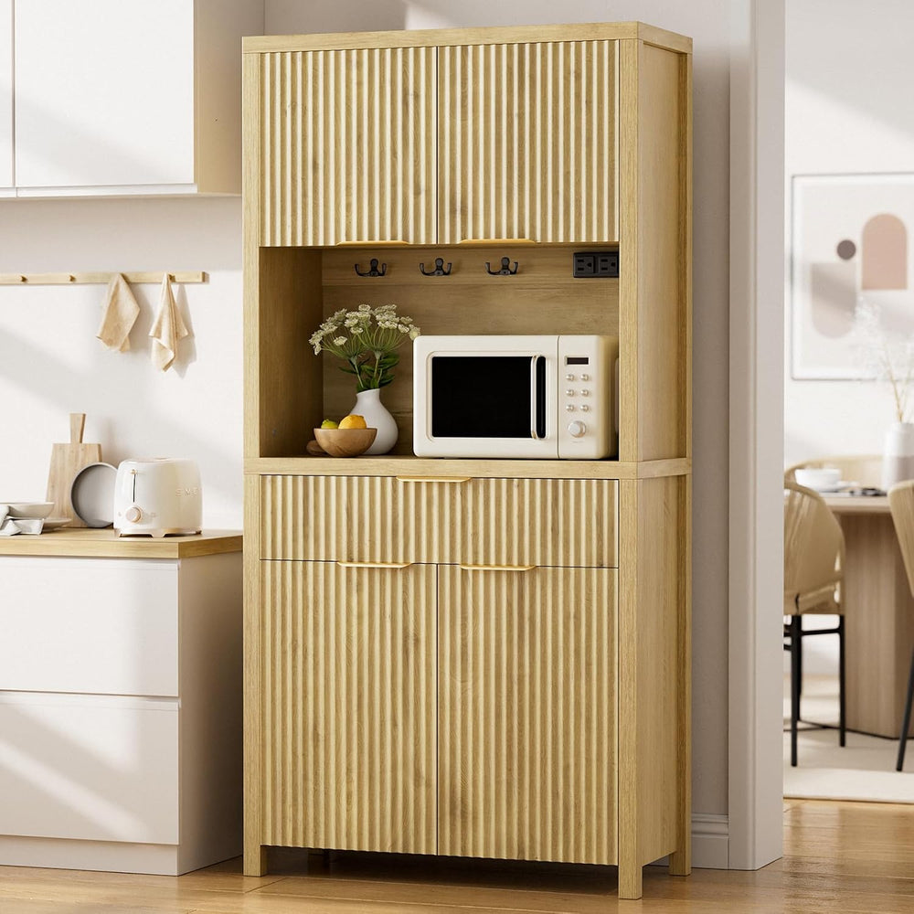 Modern Black Kitchen Pantry Cabinet/Water Ripple Food Cabinet (Wood Color)