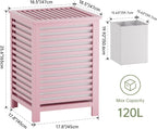SMIBUY Double Laundry Hamper with Lid, 120L Bamboo Laundry Basket with Removable Liner Bag, 2-Section Clothes Divider Laundry Sorter for Laundry Room, Bathroom, Bedroom (Pink)
