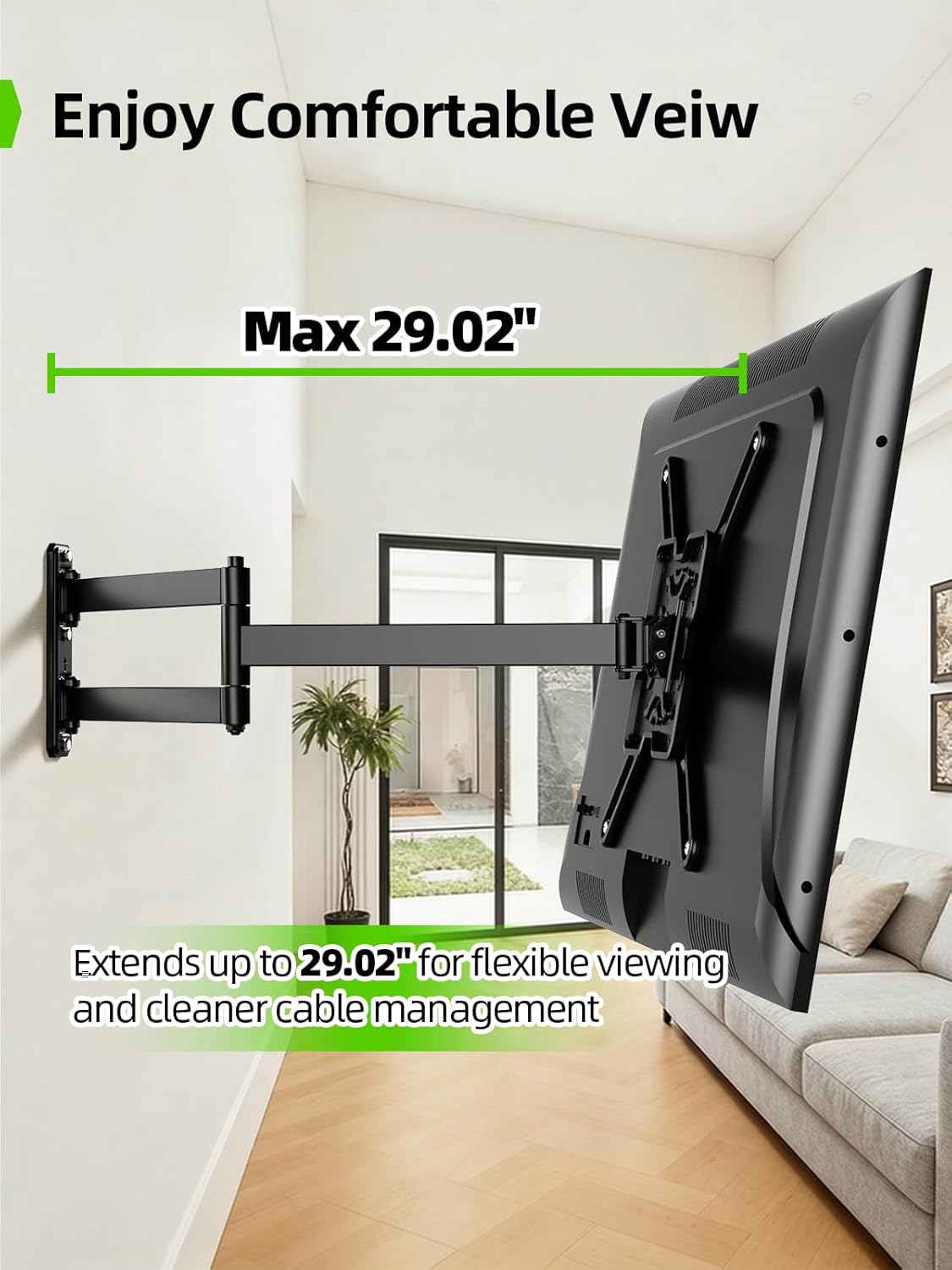 USX MOUNT Long Arm TV Wall Mount for Most 32-65 Inch TVs, 29 Inch Long Extension TV Mount Swivel and Tilt, Full Motion Corner Wall Mount Tv Bracket Fit Max VESA 400 x 400mm, Up to 80 lbs